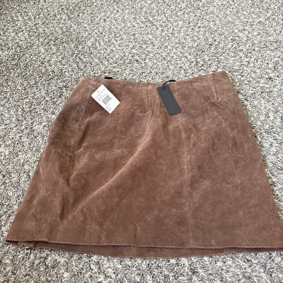 Blank NYC Womens Brown Suede Leather Skirt Mini Size 28 Zip Fall Fashion New - Picture 3 of 5